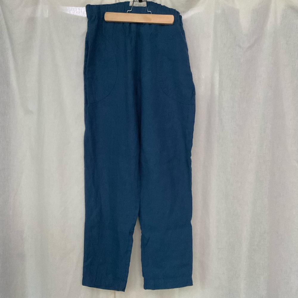 notPERFECTLINEN Linen GENOVA pants, elastic waist, S/M, teal, NPL, taper cut